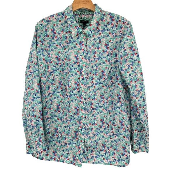 Talbots blouse Womens Button Down Floral Shirt size Large  Cotton Long Sleeve - Picture 1 of 11